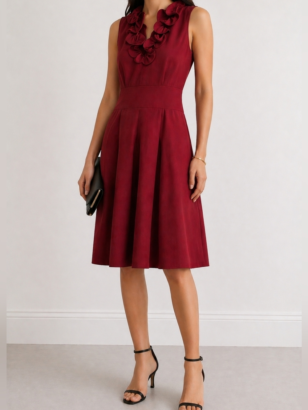 Marc Jacobs Size 2 Red Sleeveless Ruffle Neck Fit & Flare Midi Dress - Picture 2 of 13